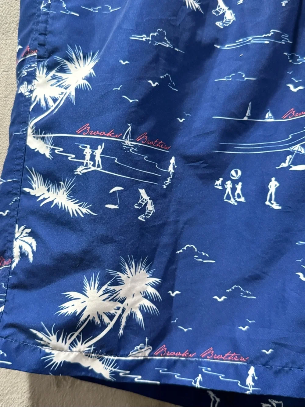 Brooks Brothers Mens Swim Trunks Size L Navy Blue Nautical Sailboat Blueprint
